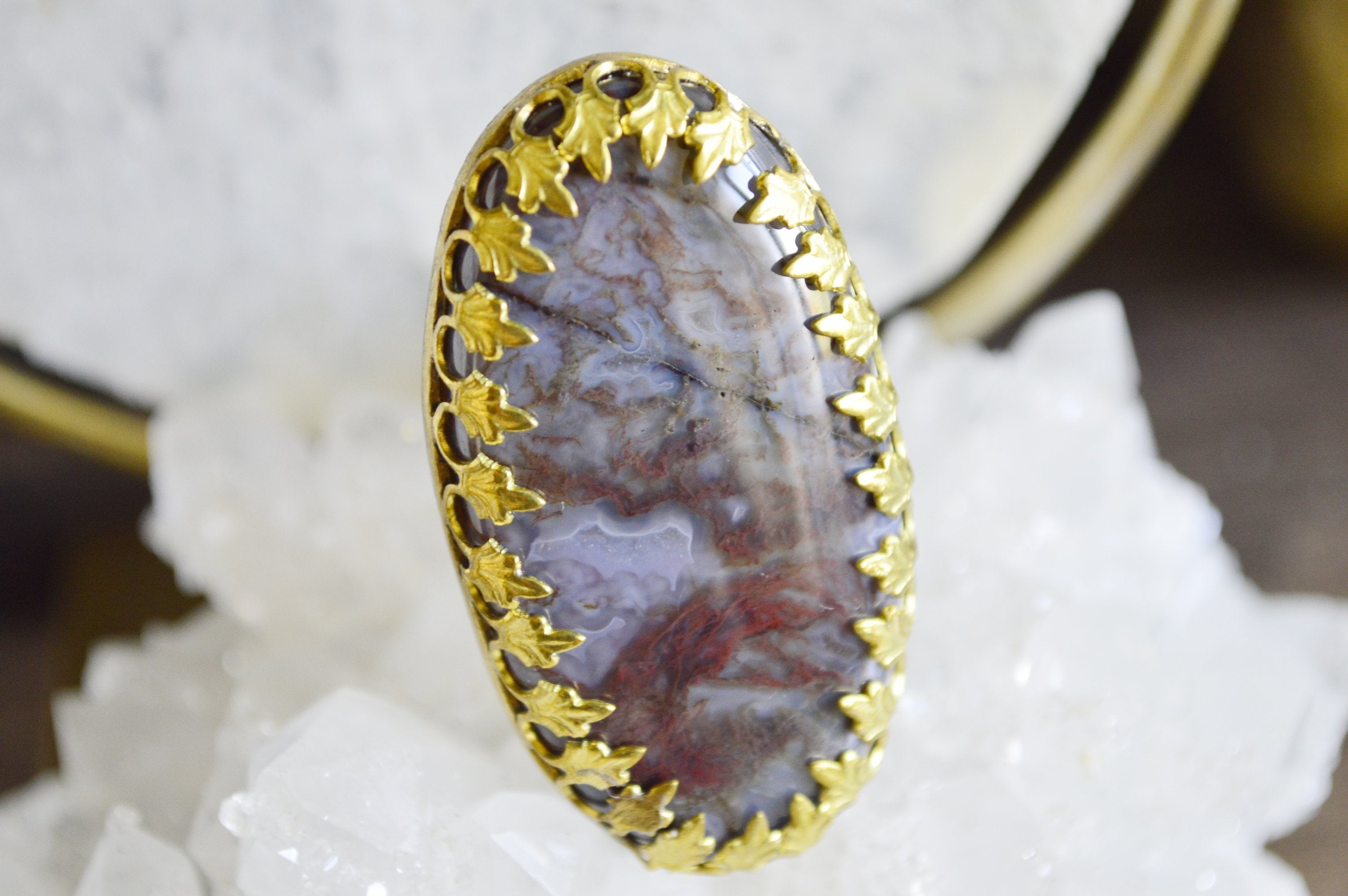 Brass Red Moss Agate Ring