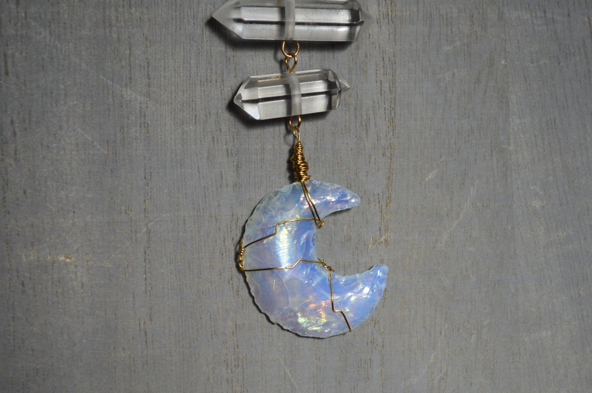 Planets Aligned - Opalite Waning Crescent Moon Brass Necklace - We Love Brass