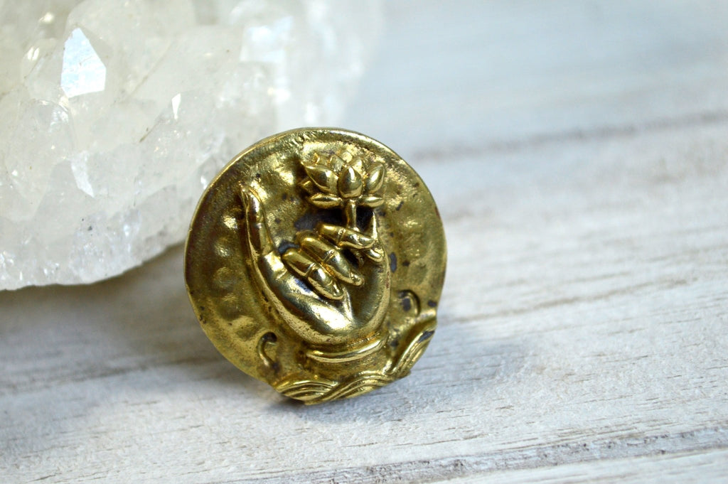 Vintage Lotus Mudra Ring - We Love Brass