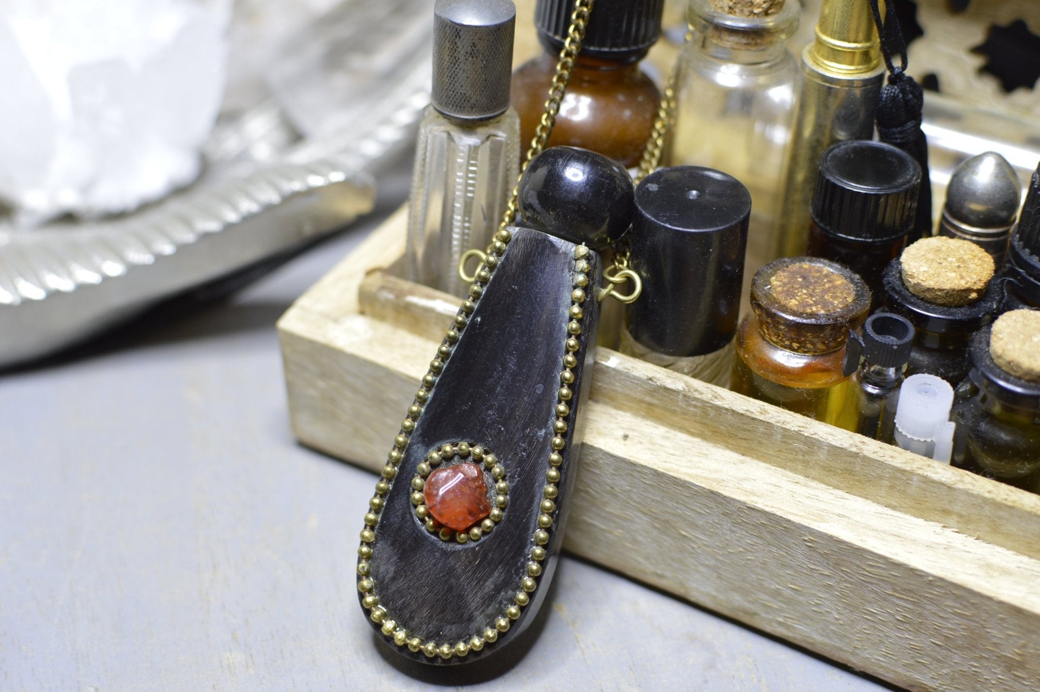 Buffalo Horn and Agate Bottle - We Love Brass