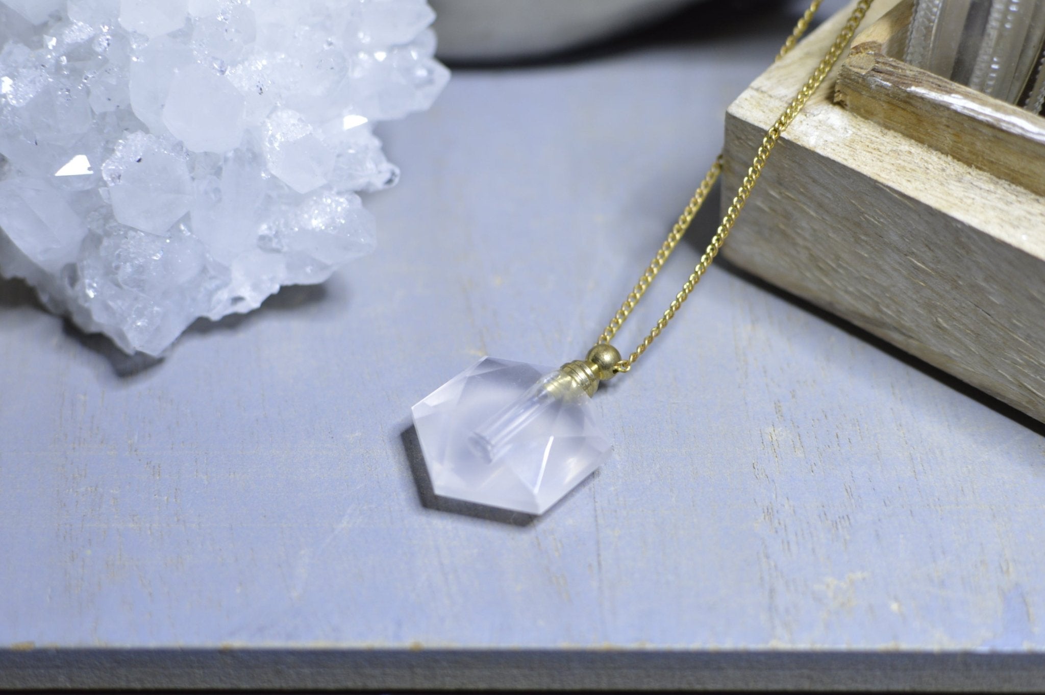 Geo - Rose Quartz Crystal Perfume Bottle - We Love Brass