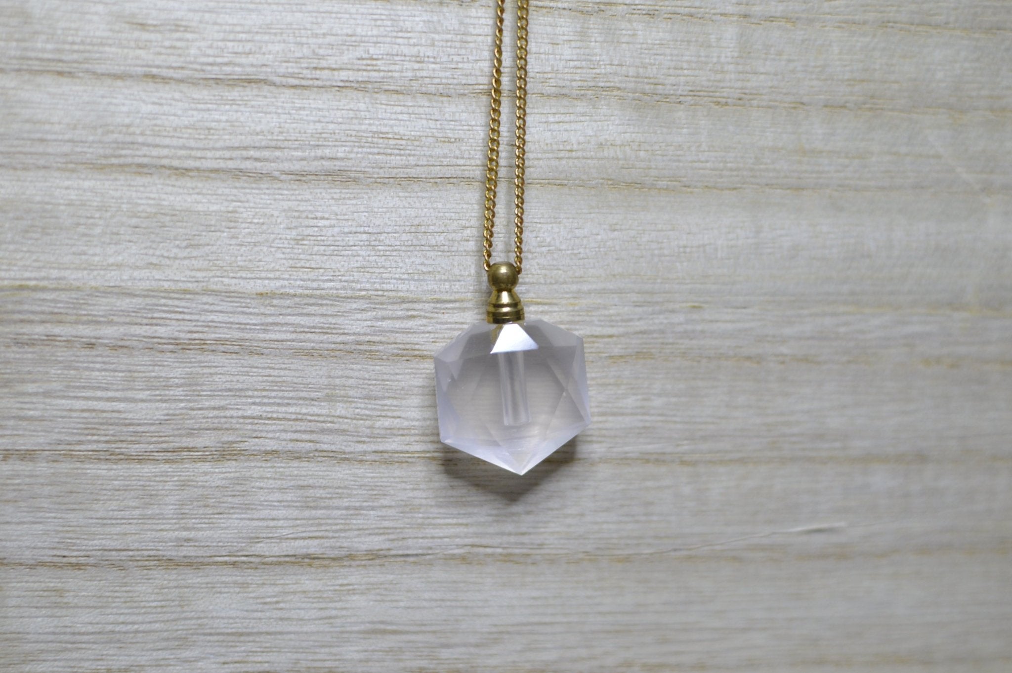 Geo - Rose Quartz Crystal Perfume Bottle - We Love Brass