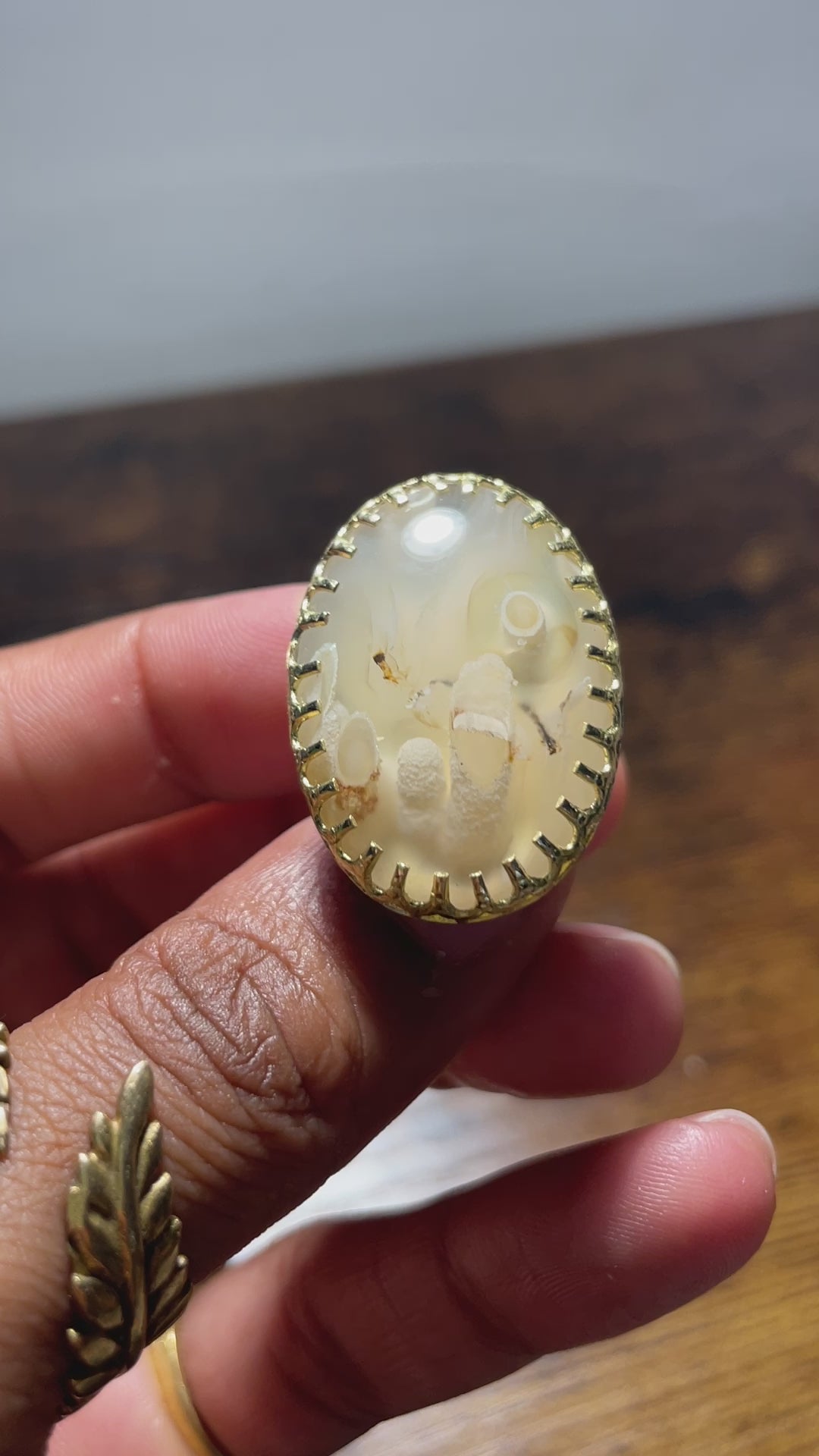 Tube Agate - Brass Crystal Ring
