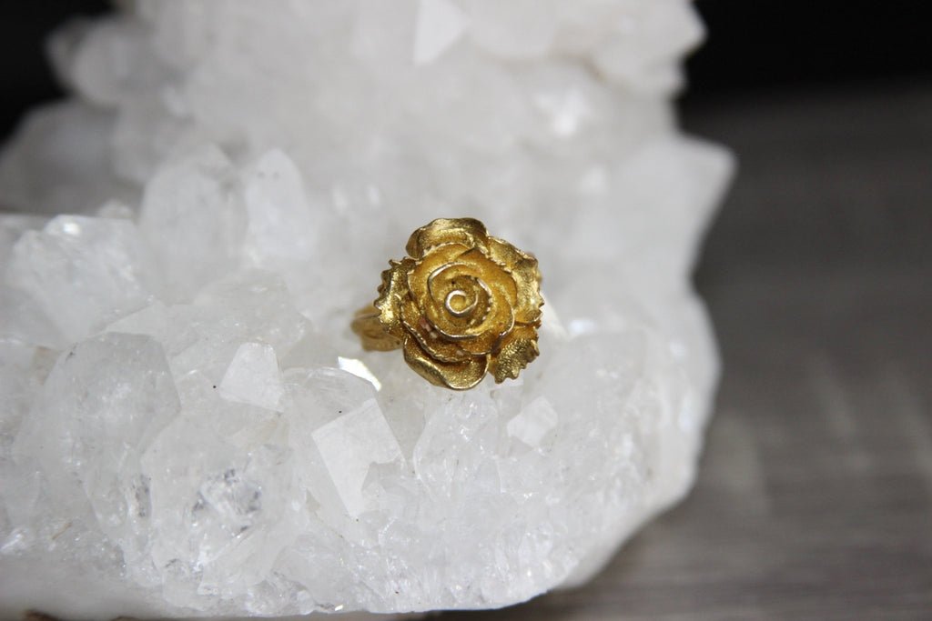 3D Rose Flower Brass Ring - We Love Brass