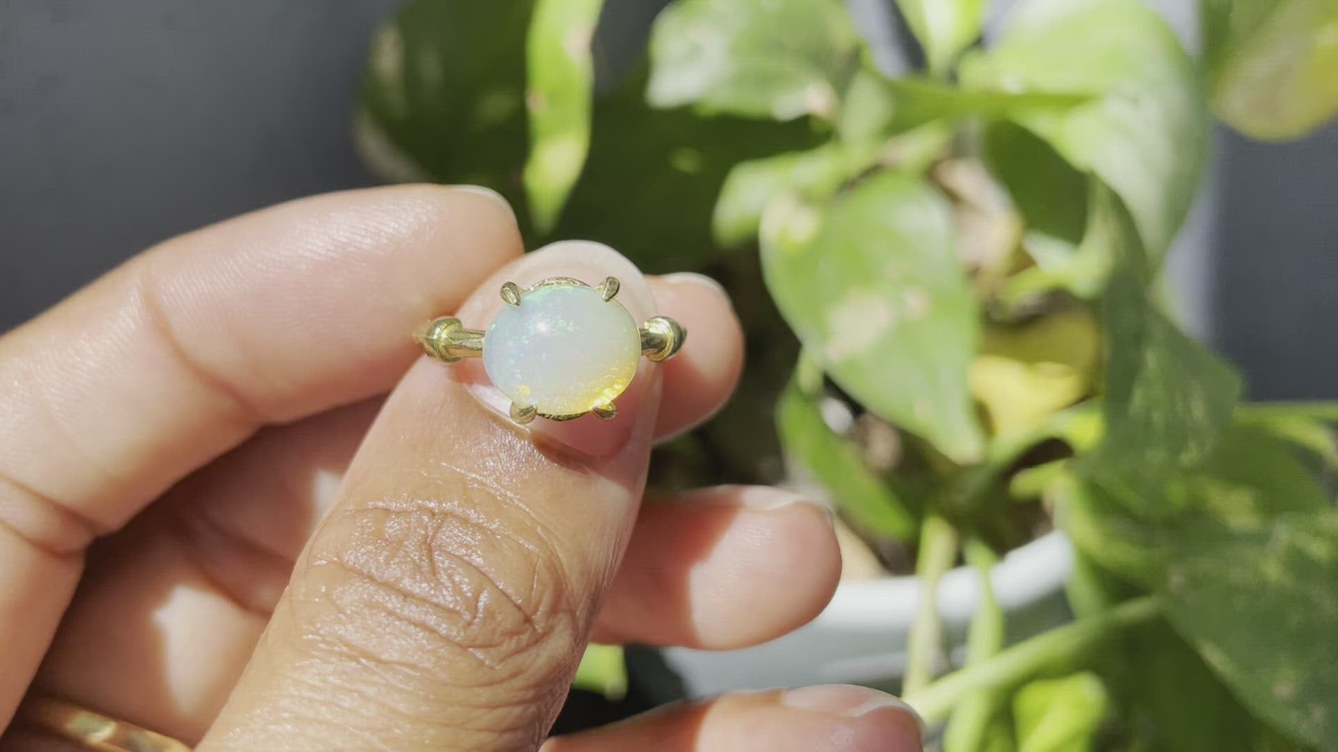 Solitaire Ethiopian Opal Brass Ring