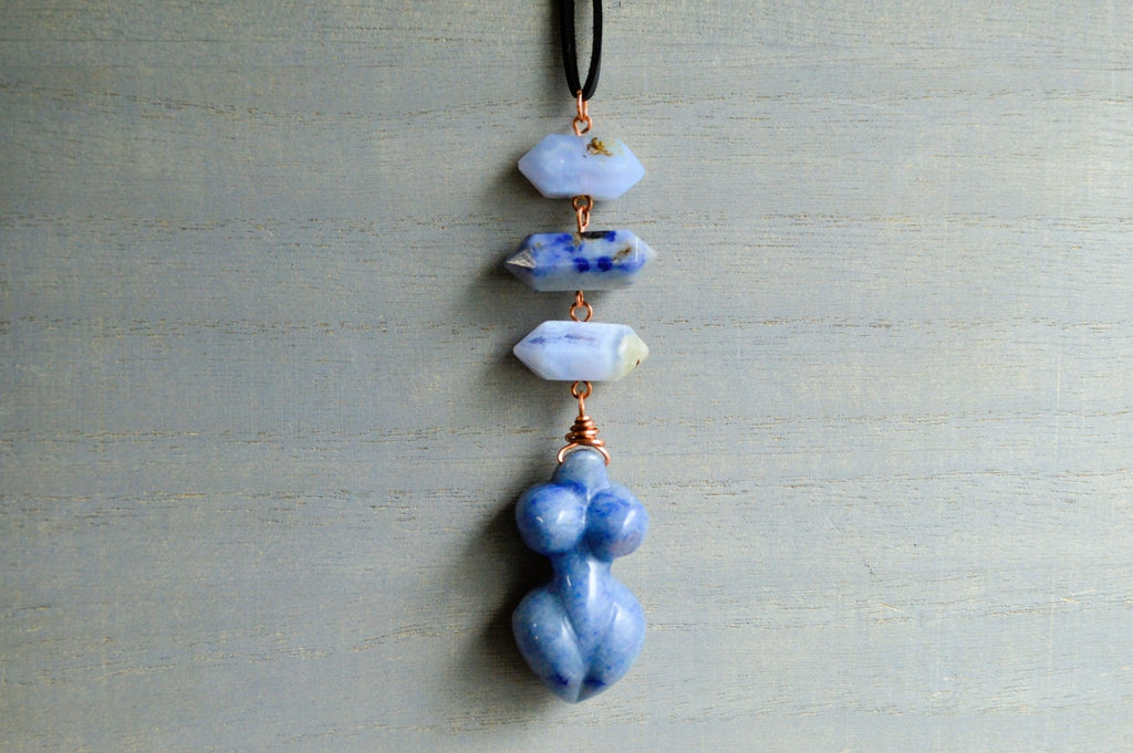 Agua Doce - Blue Aventurine Goddess Necklace - We Love Brass
