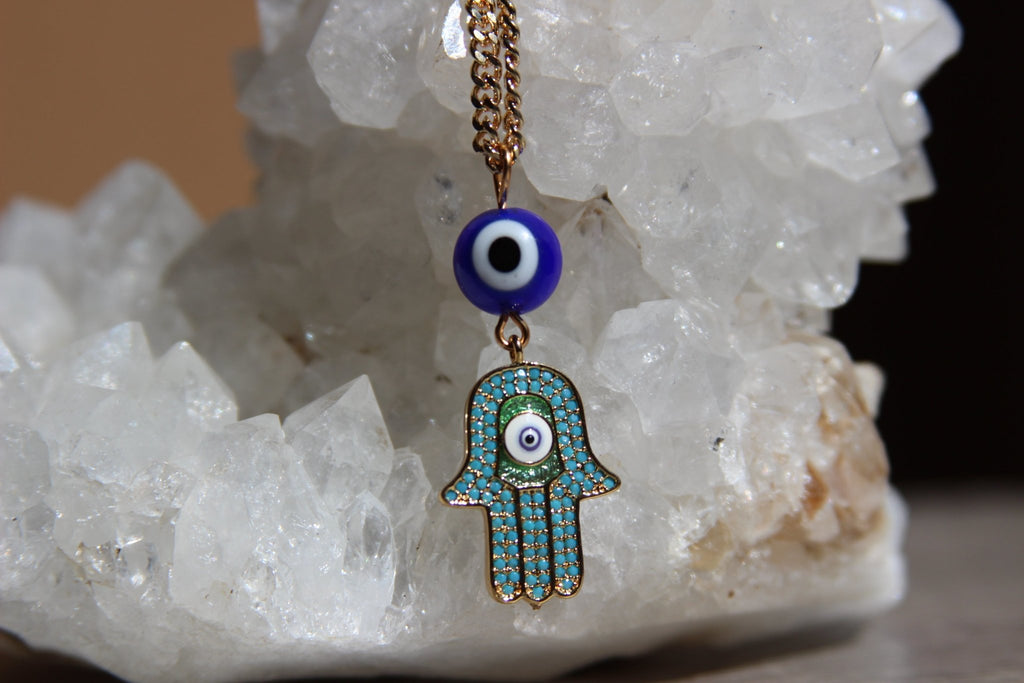 All Eyez On ME Copper and Brass Hamsa Necklace - We Love Brass