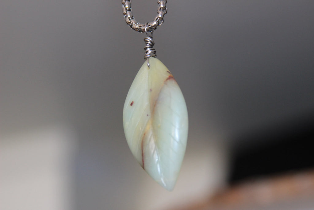 Amazonite Crystal Leaf Necklace - We Love Brass