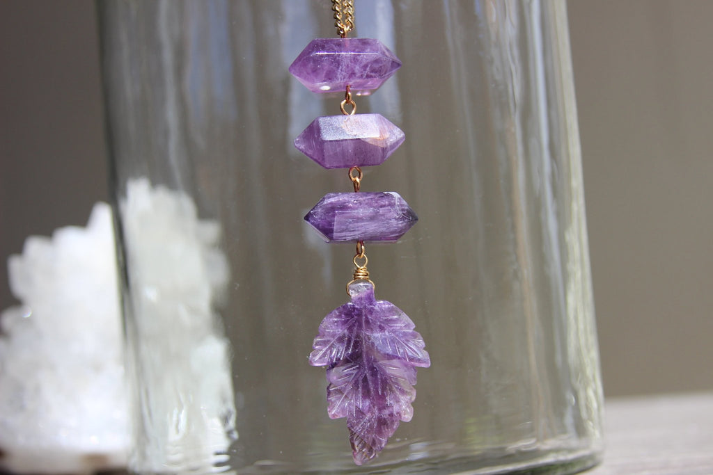 Amethyst Leafly Brass Necklace - We Love Brass