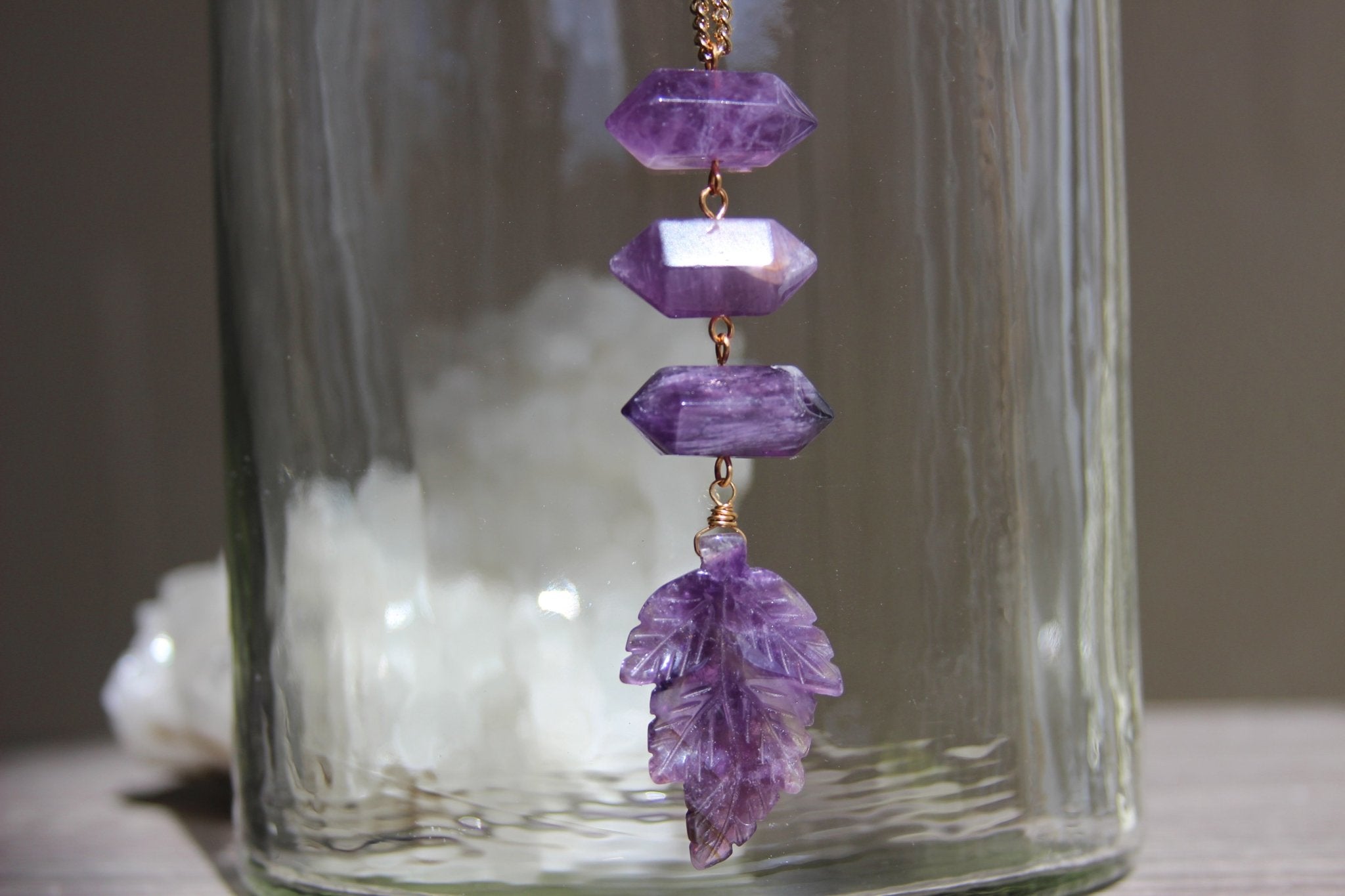 Amethyst Leafly Brass Necklace - We Love Brass
