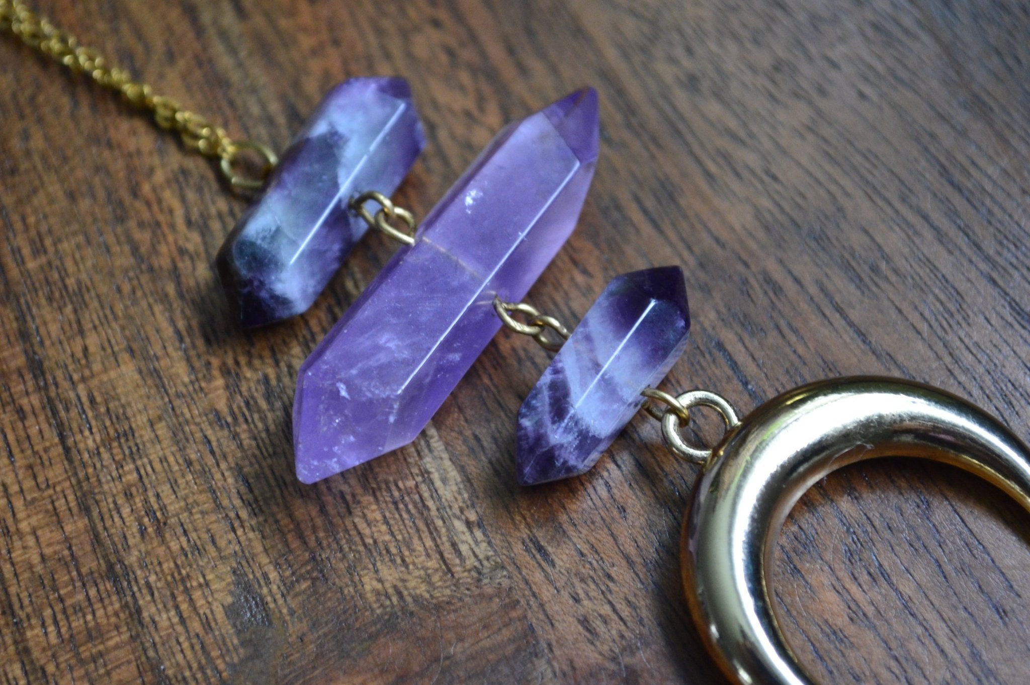 Amethyst Moon Necklace - CLEARANCE - We Love Brass