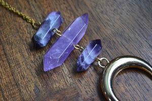 Amethyst Moon Necklace - CLEARANCE - We Love Brass