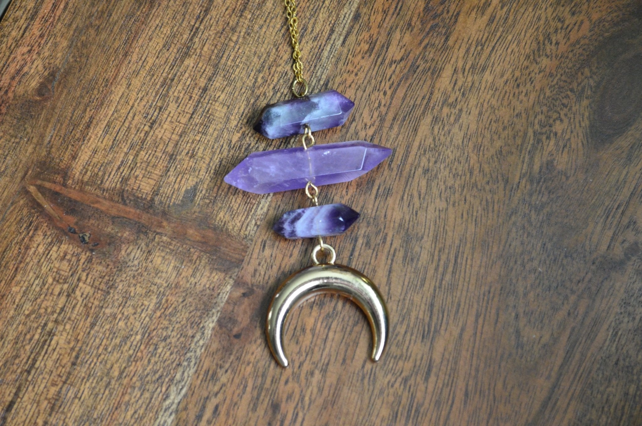 Amethyst Moon Necklace - CLEARANCE - We Love Brass