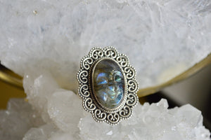Anjo - Hand Carved Labradorite Cameo Ring - We Love Brass