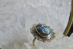 Cargar imagen en el visor de la galería, Anjo - Hand Carved Labradorite Cameo Ring - We Love Brass
