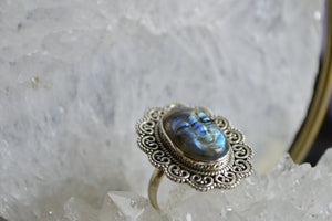Anjo - Hand Carved Labradorite Cameo Ring - We Love Brass