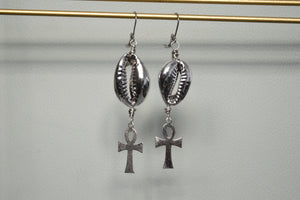 Ankh and Cowrie Shell Earrings - We Love Brass