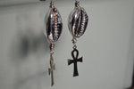 Load image into Gallery viewer, Ankh and Cowrie Shell Earrings - We Love Brass
