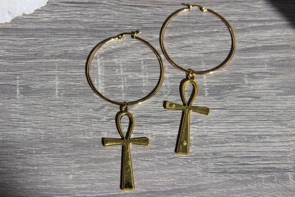 Ankh Hoop Earrings - We Love Brass