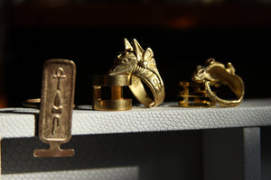 Anubis Hieroglyph Brass Ring Jewelry Set - We Love Brass