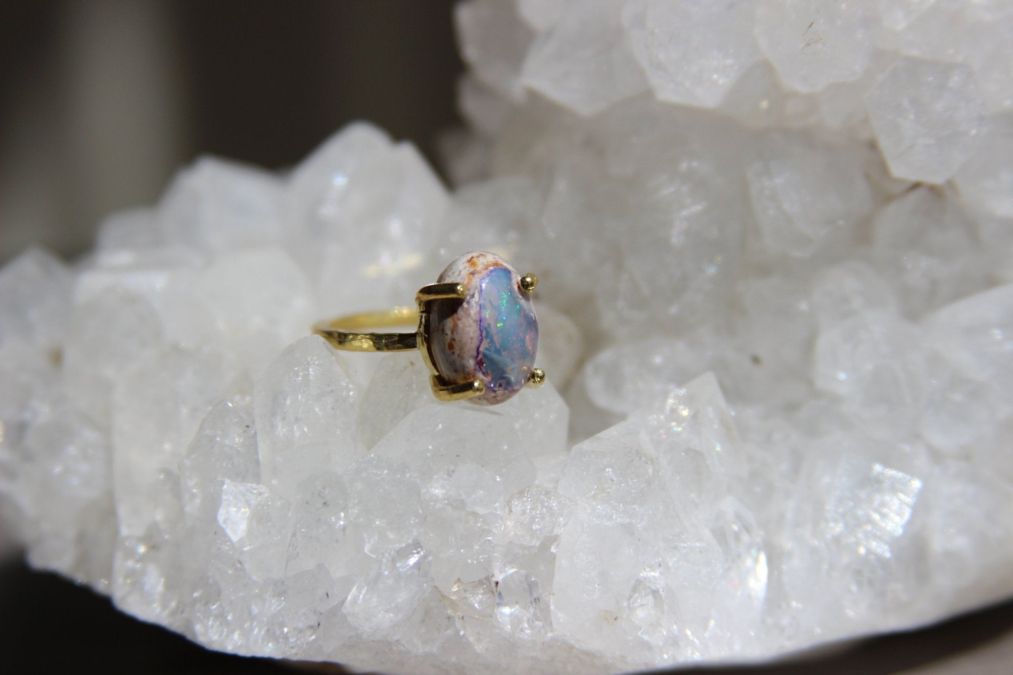Aqua Galaxy Opal Brass Ring - We Love Brass