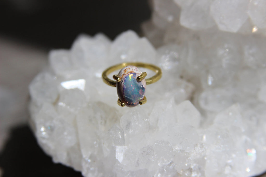 Aqua Galaxy Opal Brass Ring - We Love Brass