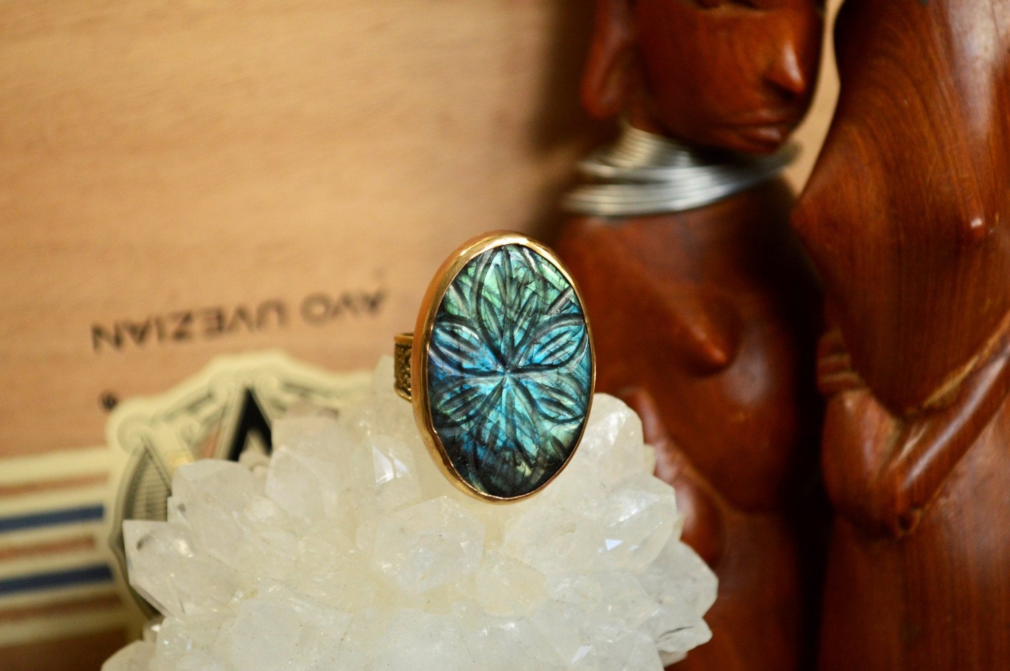 Aureyal - Blue Labradorite Brass Ring - We Love Brass