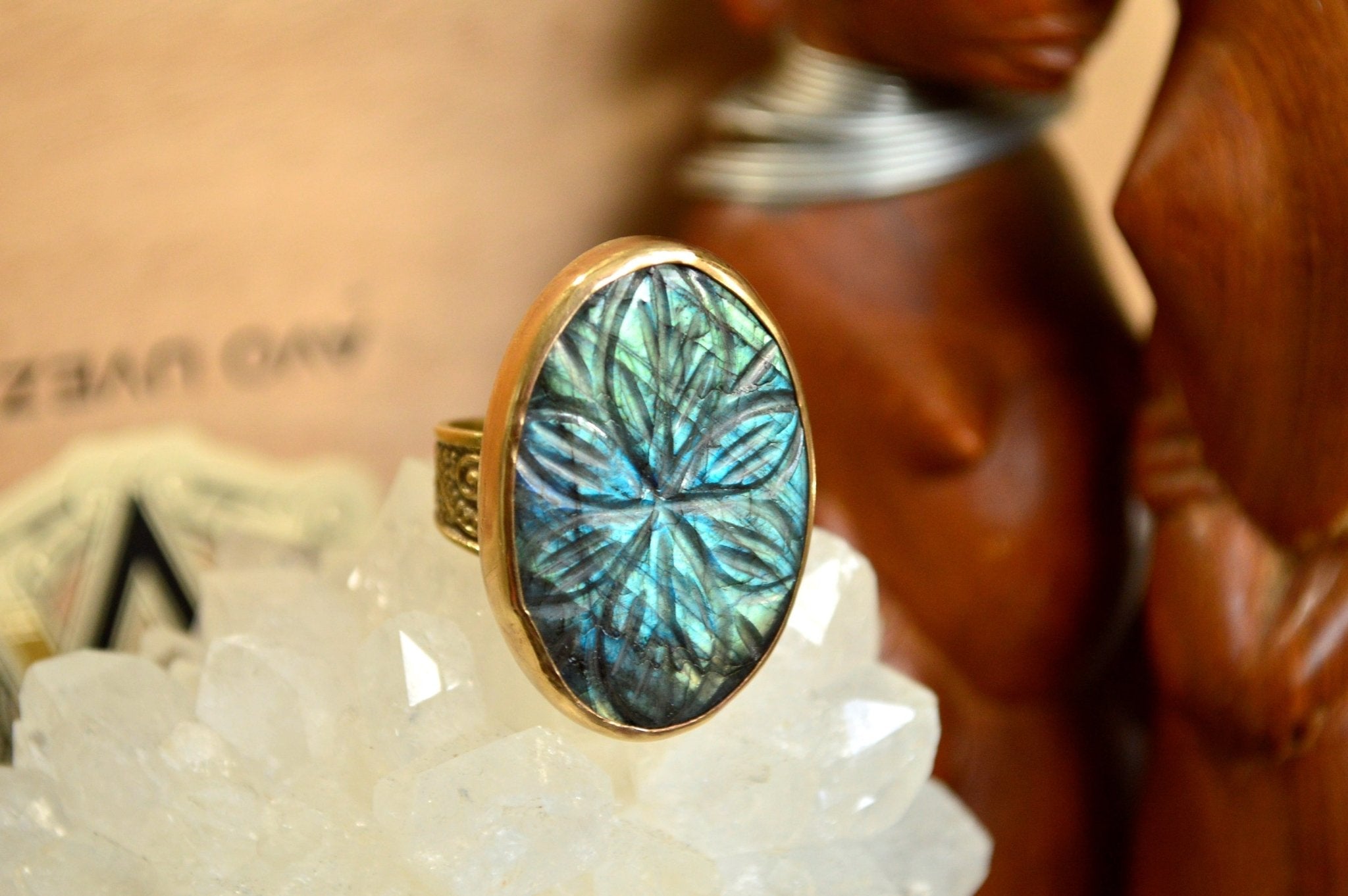 Aureyal - Blue Labradorite Brass Ring - We Love Brass