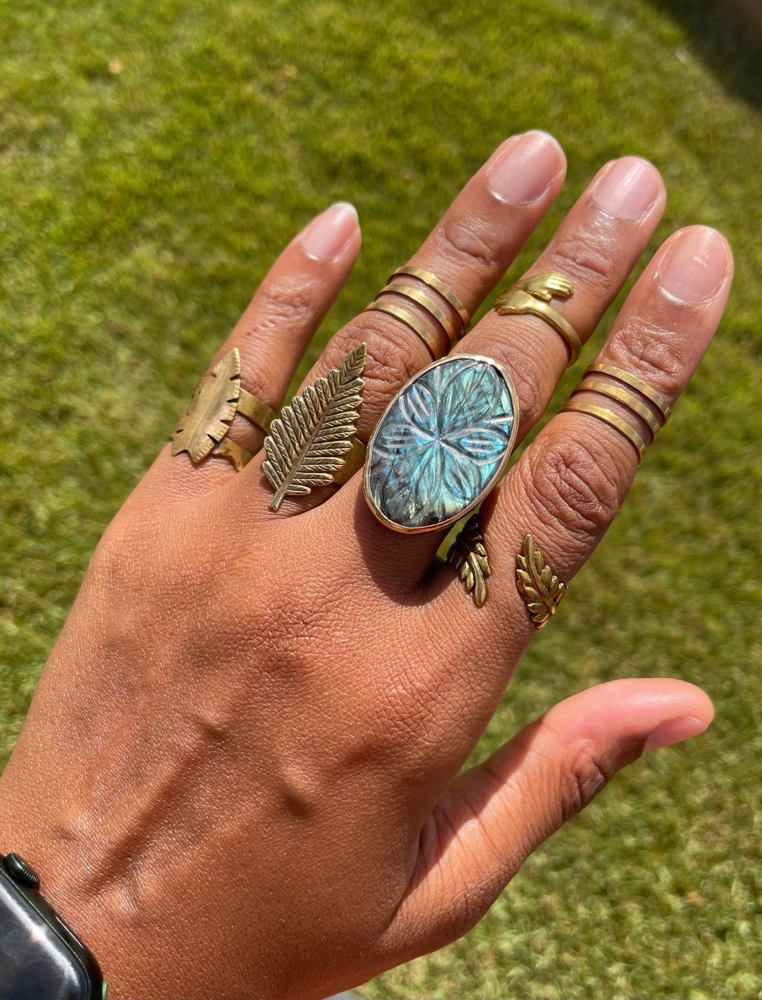 Aureyal - Blue Labradorite Brass Ring - We Love Brass