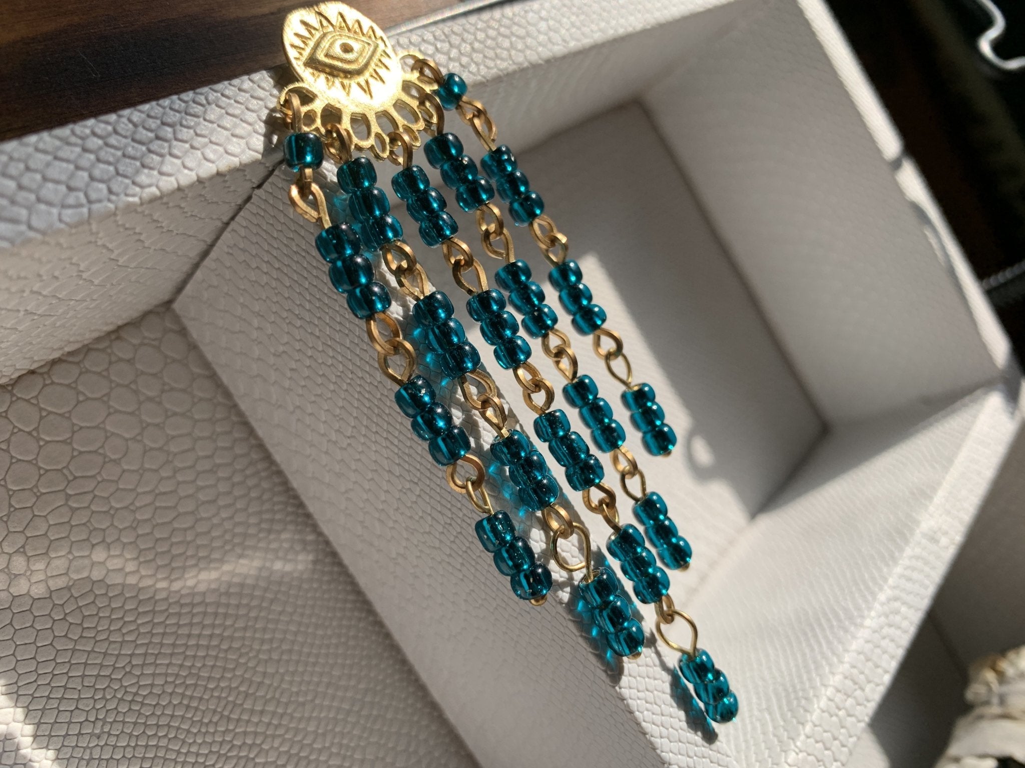 Beaded Evil Eye Earrings - We Love Brass