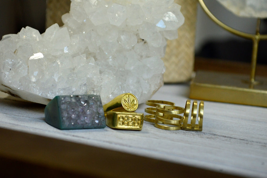 Blazed - Brass and Crystal Ring Set - We Love Brass