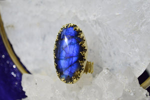 Blue Flames Brass Labradorite Ring - We Love Brass