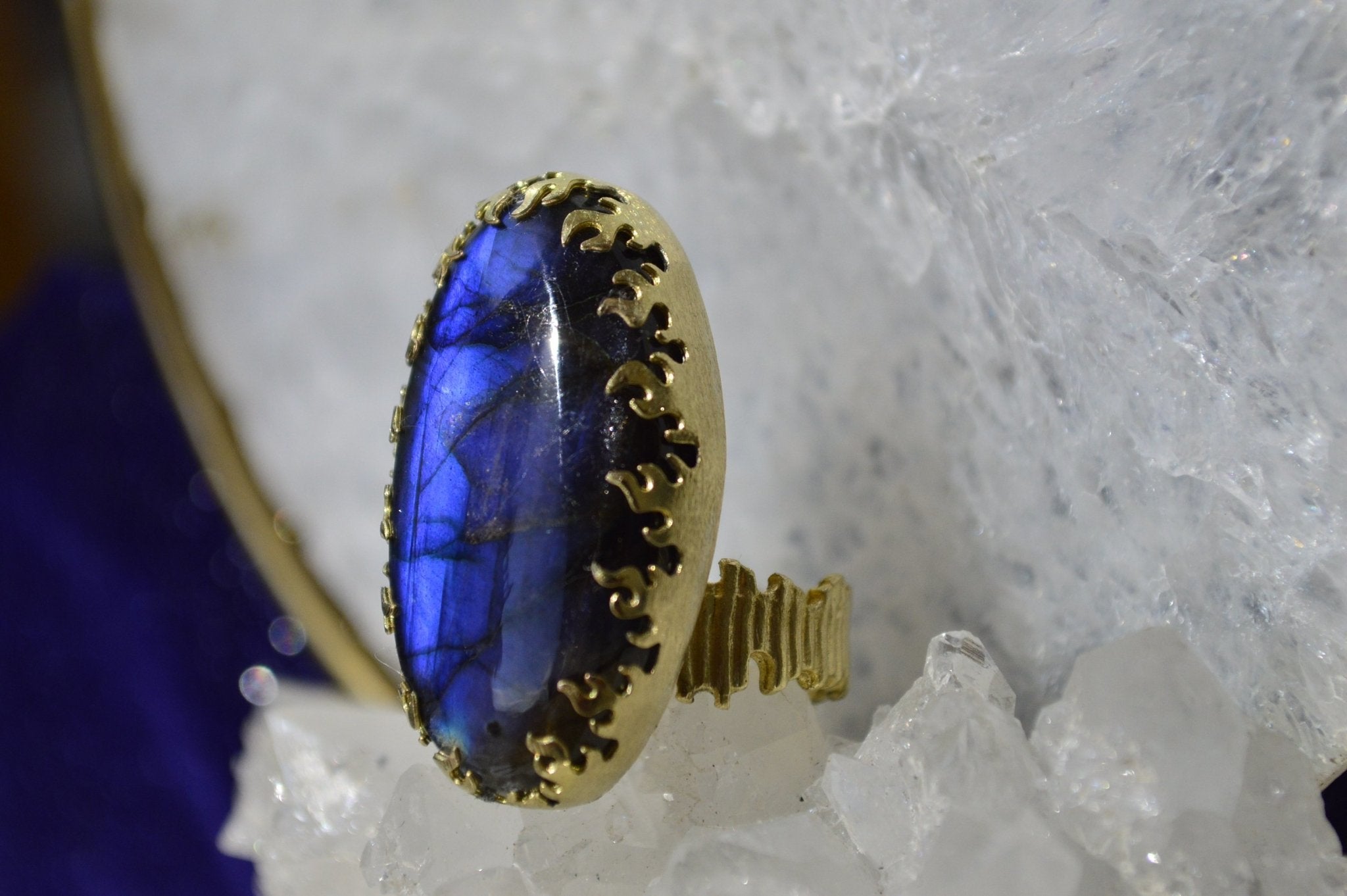 Blue Flames Brass Labradorite Ring - We Love Brass