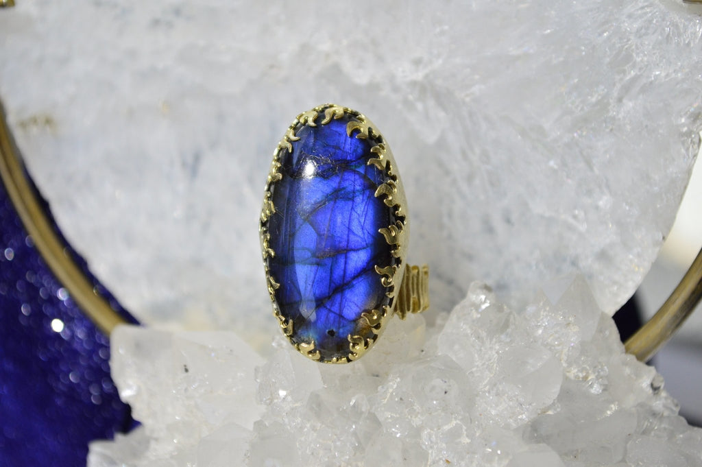 Blue Flames Brass Labradorite Ring - We Love Brass
