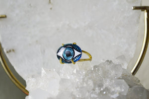 Blue Glass Evil Eye Ring - We Love Brass
