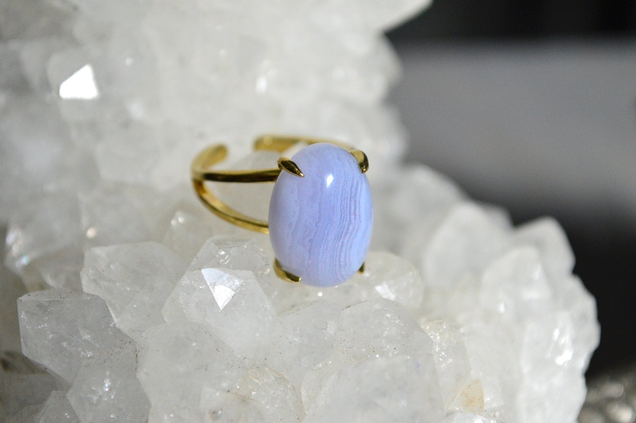 Blue Lace Agate Brass Ring - We Love Brass