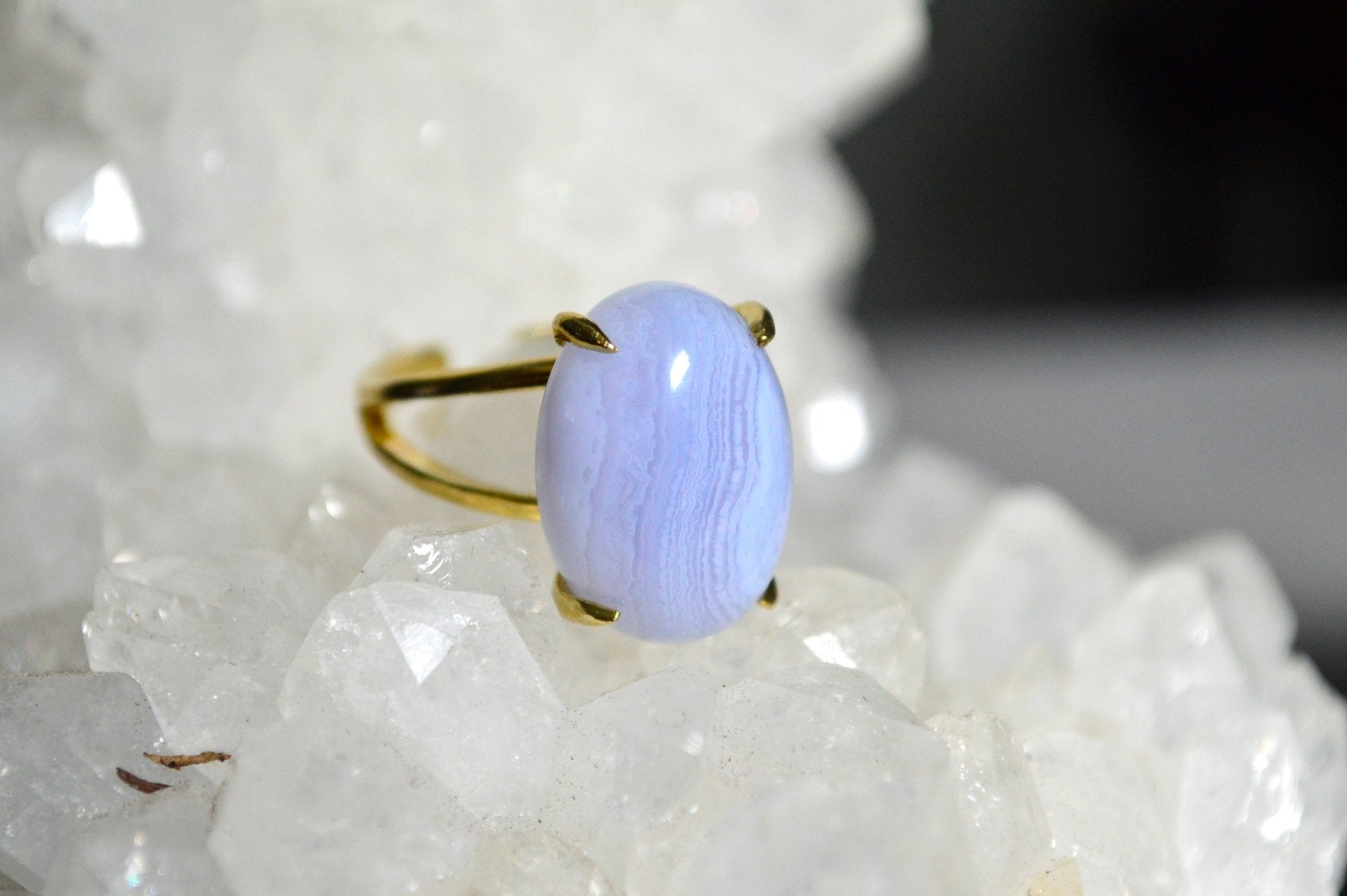 Blue Lace Agate Brass Ring - We Love Brass
