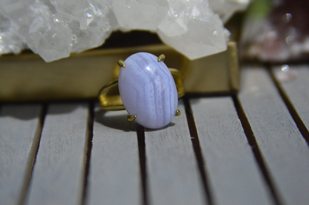 Blue Lace Agate Gum Drop Brass Ring - We Love Brass