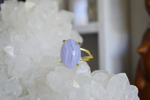 Blue Lace Agate Gum Drop Brass Ring - We Love Brass