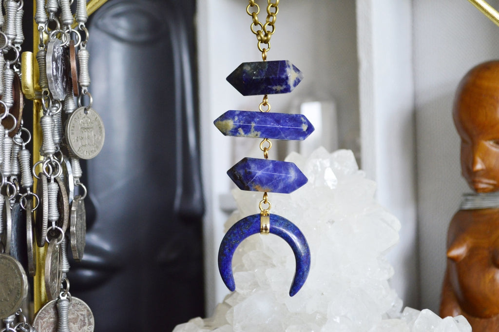 Blue Moon - Lapis and Sodalite Brass Necklace - We Love Brass