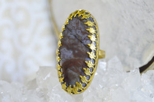 Brass Red Moss Agate Ring - We Love Brass