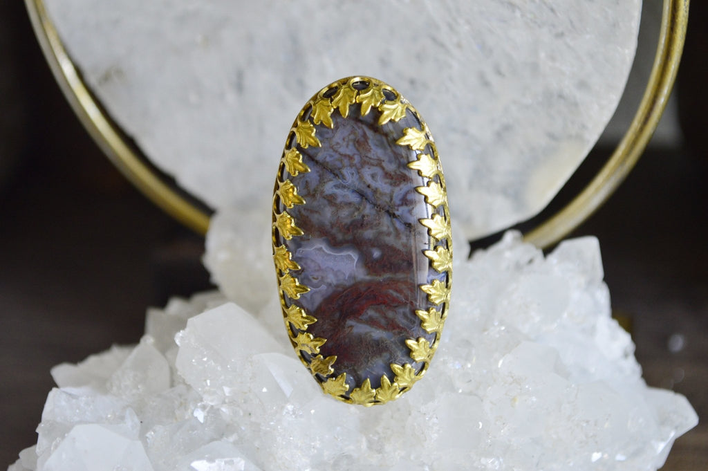 Brass Red Moss Agate Ring - We Love Brass