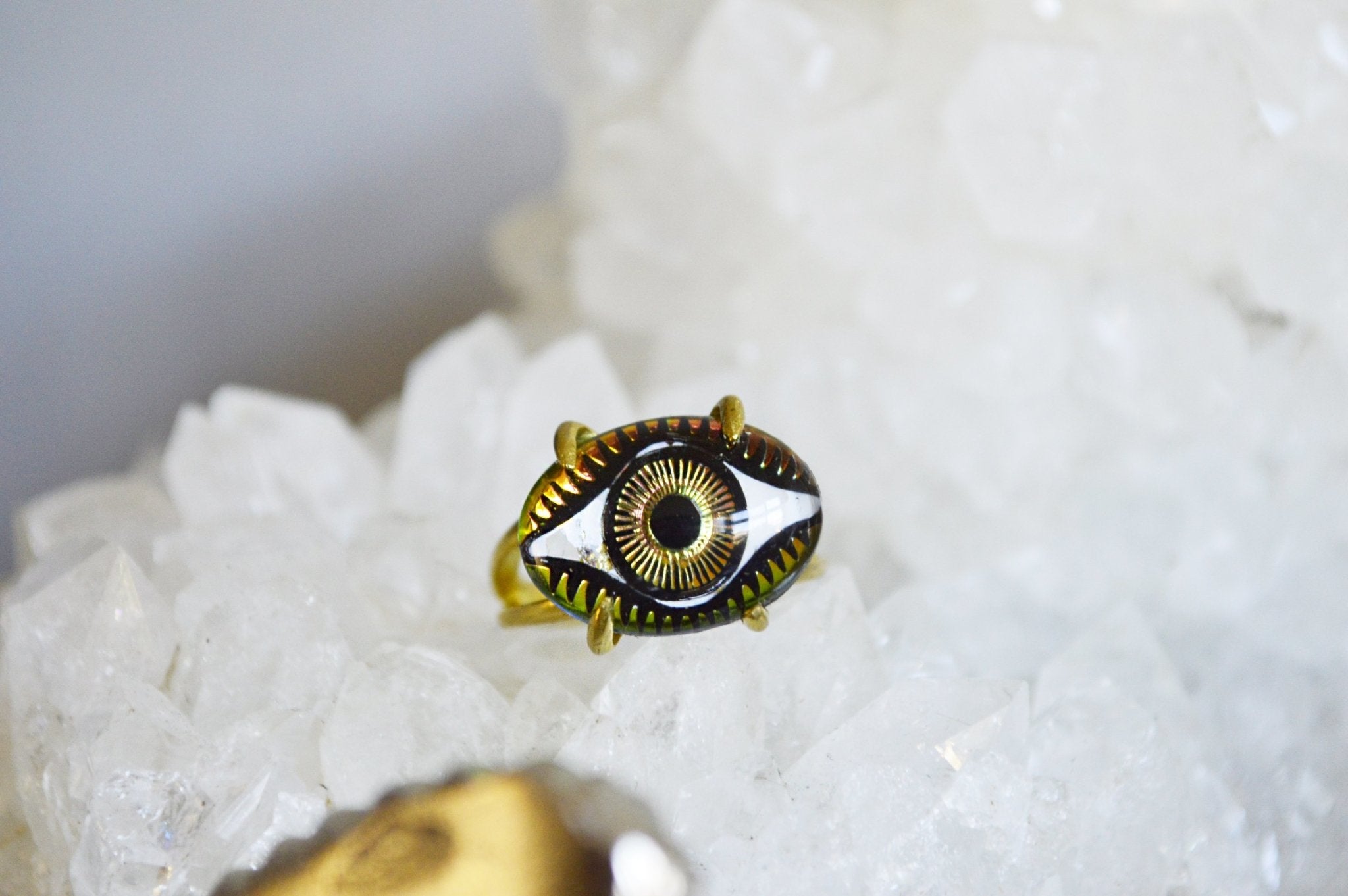 Bronze Glass Evil Eye Brass Ring - We Love Brass