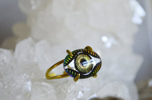 Bronze Glass Evil Eye Brass Ring