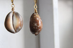 Cargar imagen en el visor de la galería, Brown Cowrie Shell Earrings - We Love Brass
