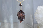 Load image into Gallery viewer, Burgundy Tiger&#39;s Eye Crystal Leaf Necklace - We Love Brass
