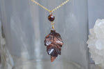 Load image into Gallery viewer, Burgundy Tiger&#39;s Eye Crystal Leaf Necklace - We Love Brass
