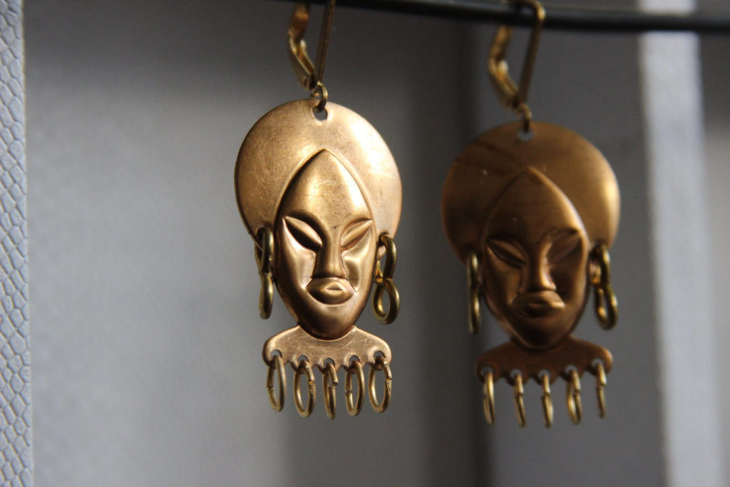 Calma Mama - African Woman Brass Earrings - We Love Brass