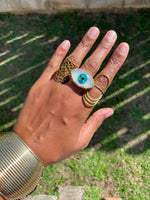 Load image into Gallery viewer, Caught Up - Hand Carved Opal Eye Brass Ring - We Love Brass
