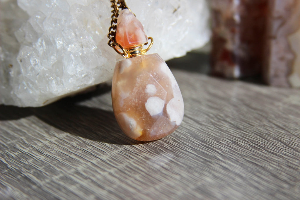 Cherry Agate Potion Bottle Brass Necklace - We Love Brass